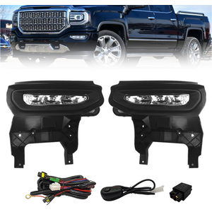 Fit for 2016 2017 2018 GMC Sierra 1500 LED Bumper Driving Fog Lamp Lights Pair Left + Right w/Switch and Harness (LED Version)