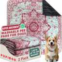 PUPIBOO Washable Pee Pads for Dogs and Cats - Super Absorbent Reusable Puppy Training Pads - 100% Waterproof, Leak-Proof & Non-Slip Whelping Pads for Pet Housebreaking (36 x 36 Inch (Pack of 2), Pink Medallion)
