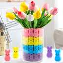 Labrostar Easter Decorations Easter Decor 15pcs Artificial Tulips with 48pcs Bunnies Vase Filler Spring Decor Home Indoor Decoration Centerpieces for Tables