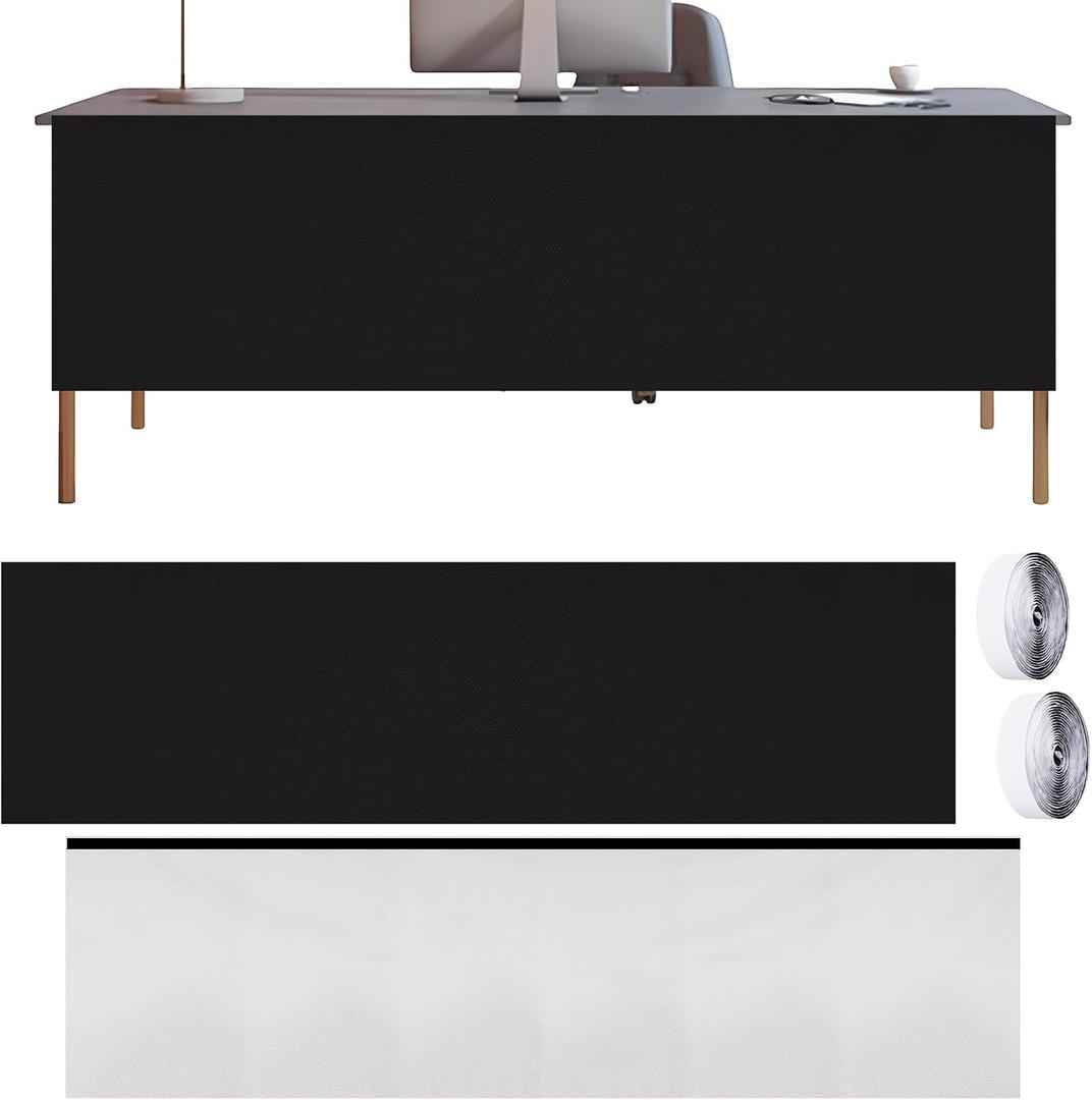 2 Pcs 57" Under Desk Privacy Panel, Self-Adhesive Modesty Panel Heavy Duty Desk Skirt Modesty Desk Panel Self-Gripping Straps for Office Home and Standing Workstation