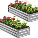 2PCS 4x2x1FT Galvanized Raised Garden Bed,Planter Raised Beds-Metal Garden Box,Large Plant for Outdoor Planting, Vegetables BedFlower,herb-Silver