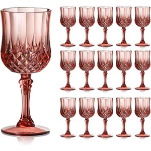 XUWAIDSGN 16 Pcs 7oz Plastic Vintage Glasses Drinking Glasses Unbreakable Wedding Glassware Crystal Water Goblets Reusable Drinkware Vintage Champagne Flutes (16, Rose Gold)