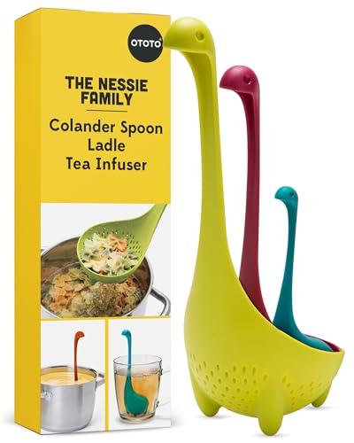 The Nessie Family by OTOTO - Pack of 3 Tea Infuser, Soup Ladle, and Colander - Cute Kitchen Accessories, Cooking Gifts, Funny Kitchen Gadgets, Kitchen Gifts