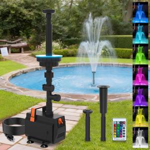 AquaMiracle Submersible Pond Fountain Pump 600GPH | Remote Controlled LED Lights | Outdoor Water Fountain Pump | 3 Fountain Patterns | for Small Ponds, Gardens, Water Feature, Bird Baths