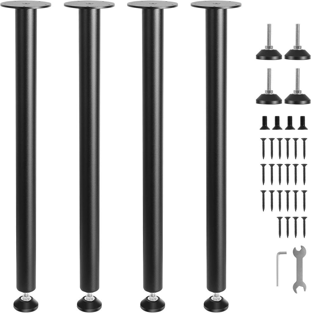 VEVOR 28 Inch Adjustable Desk Legs, Reinforced Steel Office Table Furniture Legs Set of 4 for DIY, 1200 lbs Load Capacity Heavy Duty Desk Legs, Quick Instalation Legs with Adjustable Foot Cup Black, 28 Inch/Straight