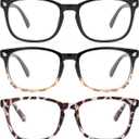 Gaoye Stylish Blue Light Glasses for Woman - Computer Glasses 99% Blue Light Blocking - Lightweight TR90 Frames - 3 pack (A5-matte Black+leopard+black Tortoise)