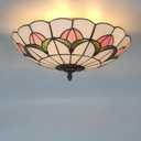 Tiffany Style Ceiling Light 16 Inch Stained Glass Flush Mount Ceiling Light for Bedroom Chandelier Vintage Pendent Light Fixtures (16 Inch White Pink)