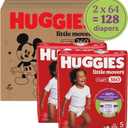Huggies Size 5 Baby Diapers, Little Movers HuggFit 360 Baby Diapers with 360 Waistband, Size 5 (27+ lbs), 128 Count (2 Packs of 64)