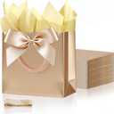 SHIPKEY 10PCS Champagne Gift Bags, 11"x4"x8" Medium Welcome Bags, Luxury Shopping Bags with Ribbon Handle and Bows (28x10x20cm)