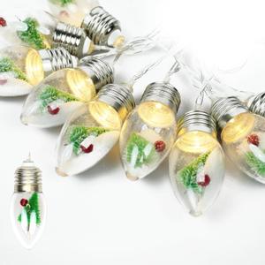 6.6FT Vintage Christmas Decoration String Lights with Tree & Red Berry & Snow Decor - 10 Warm White LED Bulbs, Battery Powered Christmas Tree Lights Decor Indoor(Batteries Not Included)