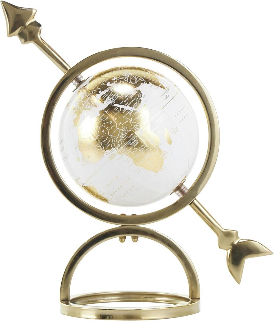 Deco 79 Aluminum Metal Educational/Geographic Earth Globe Decorative World Globe with White Center, Desk Globe 12" x 7" x 14", Gold (SMALL SIZE)