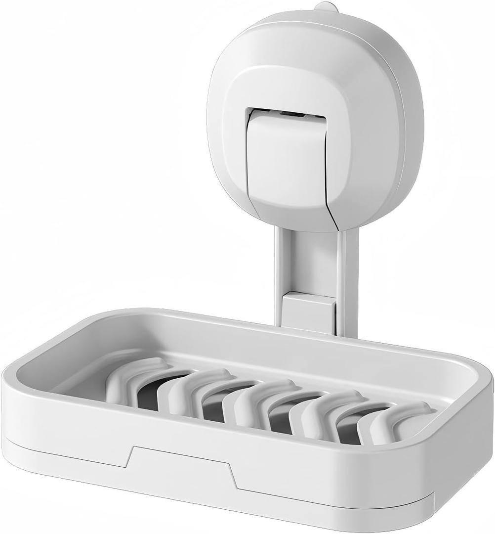 Soap Dish for Shower, Removable Suction Cup Bar Soap Holder, Wall Mounted Soap Case for Bathroom Countertop, Kitchen & Bathroom Shower Essentials Accessories (White)