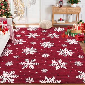 GarveeHome Christmas Washable Living Room Rugs 6x9 Area Rugs Non-Slip Throw Rugs Soft No-Shedding Bedroom Rug, Easy to Care, Foldable Christmas Decor Rug for Dining Room Nursery Laundry Bedroom, Red