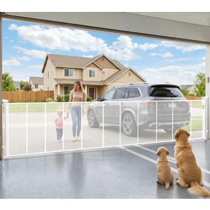 276" Retractable Baby Gate Extra Wide, 52" Tall Retractable Dog Gate for Stairs, Doorways, Decks, Mesh Gate Long Child Gate Pet Gate for Indoor, Outdoor, with Reinforced Mesh Rods, Dual Locks(White)