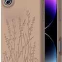 OAOA Magnetic Engraved Case Compatible with iPhone 16 Plus, Compatible with Magsafe, Camera All-Round Protection, Slim Liquid Silicone Phone Case for Women Girls, Light Brown Flower