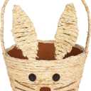 Juegoal Easter Bunny Woven Basket for Party Favors, Handmade Straw Wicker Easter Candy Eggs Baskets for Kids, Dia.9.8 x 13.8 Inch Cute Rabbit Picnic Hamper for Egg Hunt Party Gifts Toy Storage