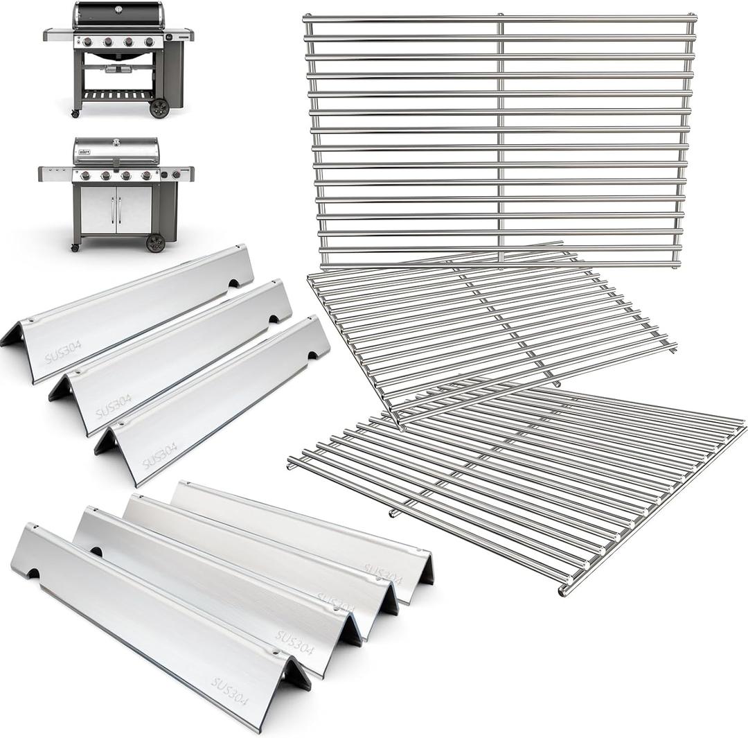 DcYourHome 66097 Grill Grates 66033 Flavorizer Bars for Weber Genesis II GS4 400 Series Grills Parts Genesis 2 E-410 S-410 E-435 E-415 S-435 Genesis II LX E-440 S-440 Replacement Parts Stainless Steel