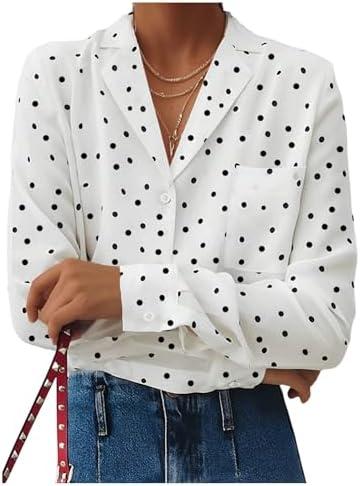 Verdusa Women's Polka Dots Button Down Blouse Long Sleeve Collar V Neck Work Office Dressy Shirts Black and White X-Large