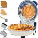 Pizza Oven Indoor, 12 Inch Retro Pizza Maker, Rapid Heating 800˚F, 1200W Glazed Ceramic Stone Electric Pizza Cooker, Two-button Precise Temperature Control, Viewing Window for Precise Cooking