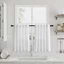 White Kitchen Curtains 30 Inch Length Back Tab Light Filtering Linen Blend Semi Sheer Short Cafe Drape Modern Elegant Boho Style Mini Curtain for Small Window Basement RV Laundry Camper 26x30