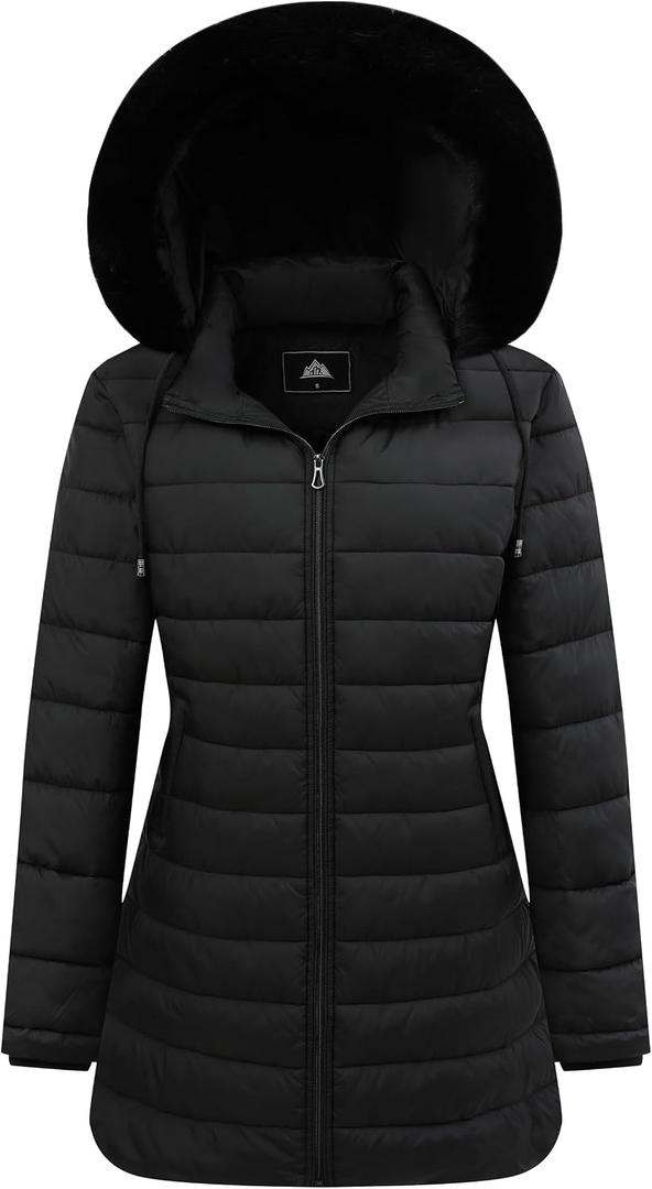 GOLDLADIES Women's Waterproof Long Down Jacket,Warm Winter Hooded Puffer Coat Thickened for Hiking Outdoor (Black, M)