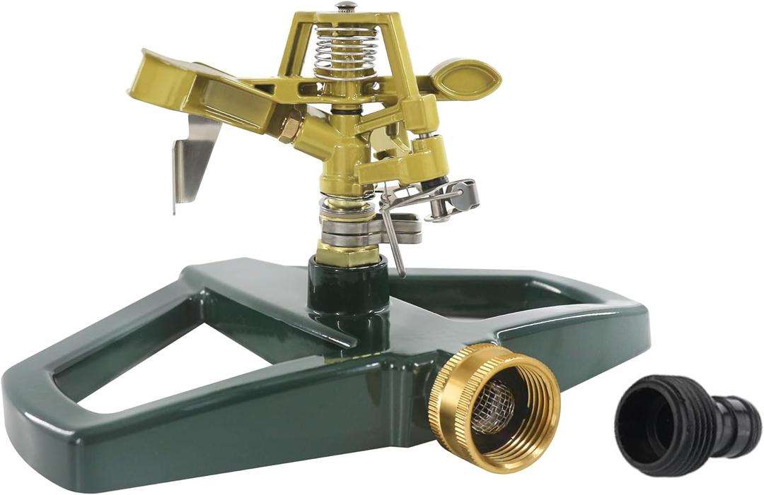 Impact Sprinklers for Yard with Metal Base, Heavy Duty Zinc Alloy Water Sprinkler for Lawn, Automatic 360 Roating for Large Lawn and Garden, Coverage up to 5,800 Sq.Ft, Olive