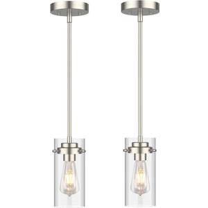 EAPUDUN Pendant Light (2 Packs), Kitchen Lights Ceiling Hanging, Kitchen Light Fixtures Brushed Nickel Finish, Farmhouse Pendant Lighting for Kitchen Island Room-PDA1353-B-BNK