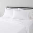 Amazon Basics Lightweight Super Soft Breathable Wrinkle-Resistant Microfiber 4-Piece Bed Sheet Set with 14-Inch Deep Pockets, Queen, Bright White, Solid