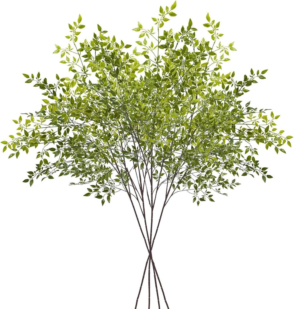 4Pcs Artificial Greenery Stems, 43.3" Fake Nandina Stems Plants Faux Leaf Twig Branches for Indoor Desk Office Shop Home Table Vase Spring Decor