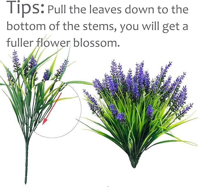Rowfad 6 Pcs Artificial Outdoor Flowers UV Resistant Lavender Fake Greenery Plants Grass with Purple Flowers for Pot Decor for Window Garden Patio Hanging Planter Pathway Front Porch ( Purple)