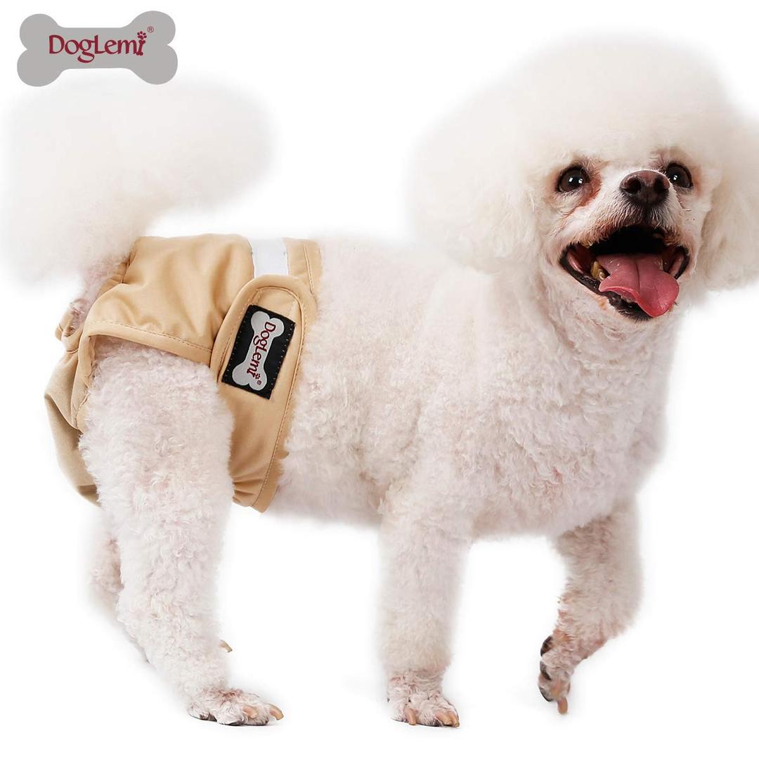 Doglemi 3 Pack Dog Diapers Female Reusable Washable Doggy Diapers Physiological Pants Dog Bleeding Pants Puppy Pants Girl Season Hygiene Pants for Puppy Female Dogs Pets (XS, LightPink,Tan,Grey)