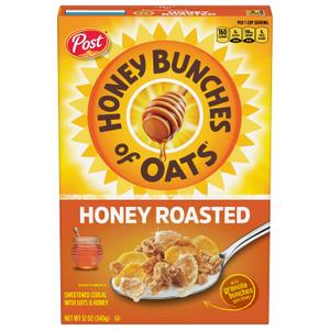 Honey Bunches of Oats Honey Roasted Breakfast Cereal with Oats and Granola Clusters, Low Fat made with Whole Grain Cereal, 12 oz Box (EXP 03/17/27)