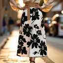 Women's Casual Skirts High Waisted A-Line Swing Skirts Vintage Floral Print Skirts (Black), L