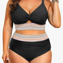 Daci Plus Size Two Piece Swimsuits - High Waisted Bikini for Women Tummy Control Bathing Suits Knot Twist Swimwear 2025, 14W, Black