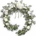 Ling's moment 9FT Spring Flower Garland for Backdrop Decorations - Wedding Arch Flowers, Eucalyptus & Rose, Artificial Floral Garland for Mantel - Sweetheart Table Decor for Reception, White & Sage