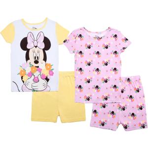 Disney Girls 4-piece Snug-fit Cotton Pajama Set, Soft & Cute for Kids (White, S)