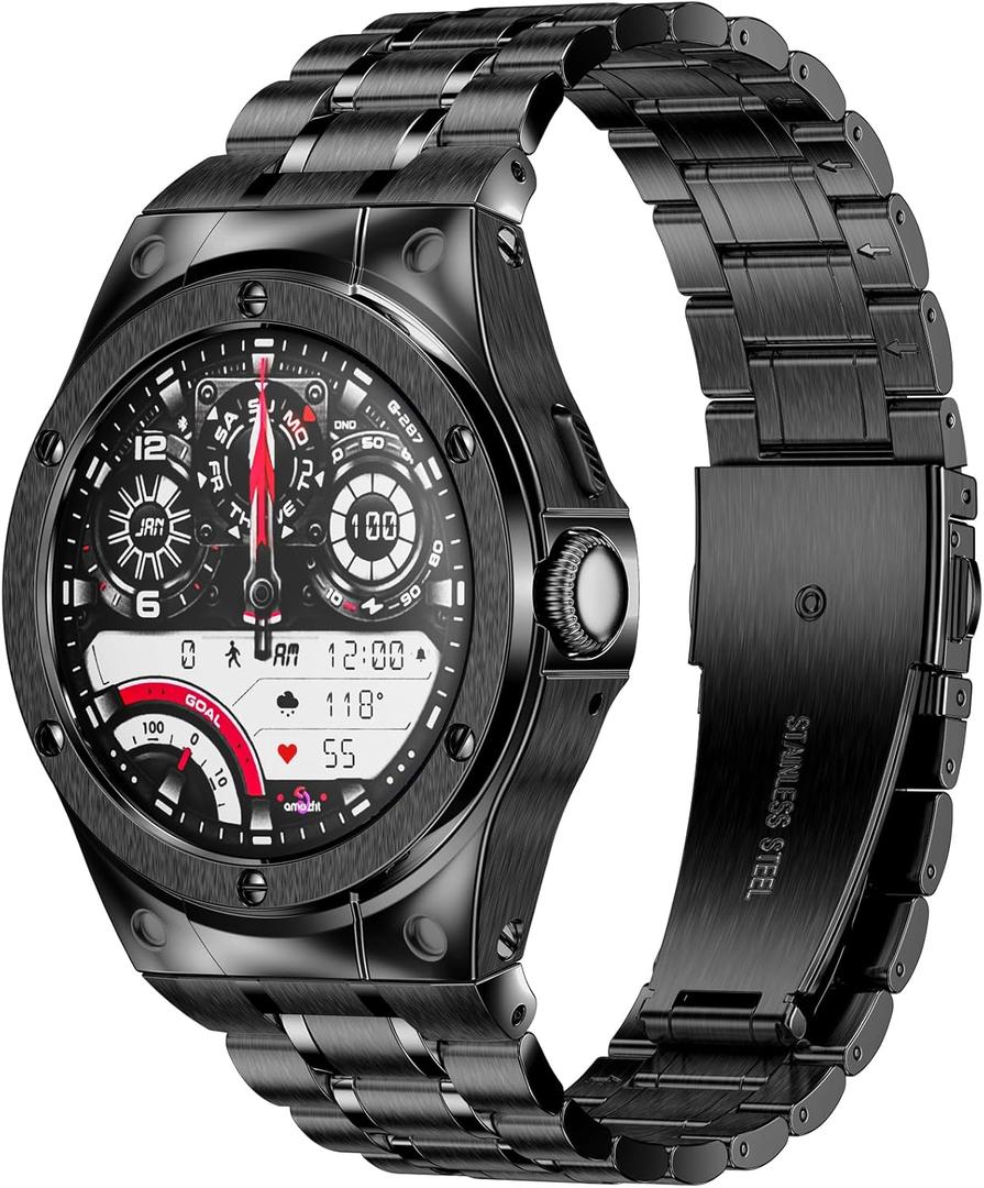 SUPLINK Stainless Steel Case and Bands Compatible with Google Pixel Watch 3 45mm Band for Men, Rugged Metal Protective Case Adjustable Replacement Strap for Pixel Watch 3 45mm (2024) - Black