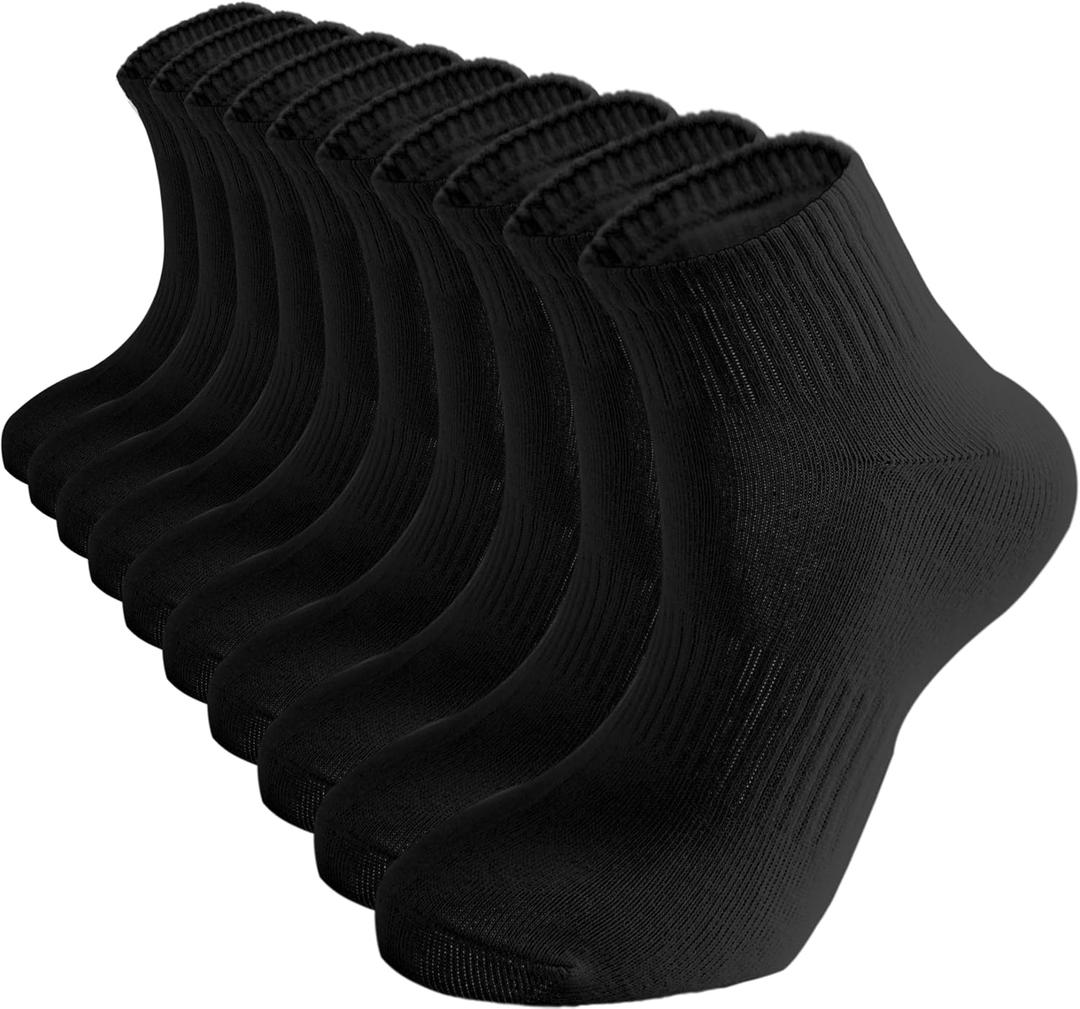 ACCFOD Womens Ankle Socks Thin Cotton Gym Athletic Mini Crew Socks 5 Pairs (9-11, Black)