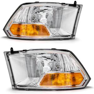 Compatible with 2009 2010 2011 2012 Dodge Ram 1500 2500 3500 Pickup Headlights Chrome Housing Amber Reflector Clear Lens Driver and Passenger Side (Not fit Quad Beam Models)