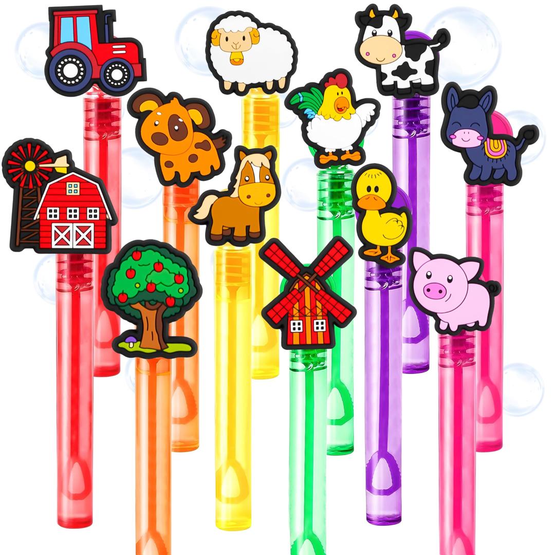 Farm Party Favors for Kids – 24PCS Barn-Themed Bubble Wands, Great for Birthday Supplies, Pinata Fillers, Goodie Bags & Classroom Rewards
