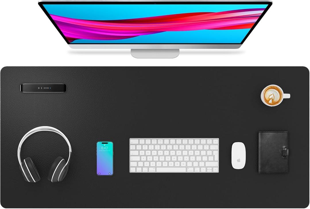 Aothia Leather Desk Pad Protector, Mouse Pad, Office Desk Mat, Non-Slip PU Leather Desk Blotter, Laptop Desk Pad, Waterproof Desk Writing Pad for Office and Home (Black, 36" x 17")