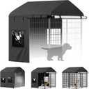 PawGiant Dog Kennel Cover Outdoor, Full Coverage Waterproof Tarp for 4x4x4.5ft Dog Crate with 600D Oxford Fabric, 4 Transparent Window & Door Curtains for Enclosure Outside, Small