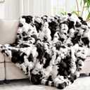 Ultra Plush Bubble Faux Rabbit Fur Blanket  950GSM Thick Fluffy Throw Blanket for Bed, Couch, Sofa, or Gift, 50"  60", Black Cow