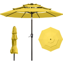 9FT 3 Tiers Patio Umbrella with Auto Tilt and Crank,Outdoor Table Market Umbrella with 8 Sturdy Ribs for Garden,Lawn,Deck,Backyard and Pool