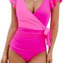 Blooming Jelly Women's Tummy Control Swimsuits Slimming One Piece Bathing Suit Ruffle Wrap V Neck Swimwear, 3XL (Pink)