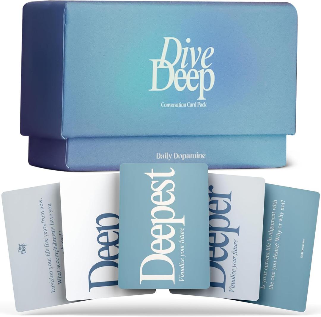 Daily Dopamine Dive Deep Conversation Cards - Get to Know Each-Other Ice-Breaker - Deep & Meaningful Conversations - Card Game for Teens, Adults, Couples | Fun Family Party Game for Events & Parties