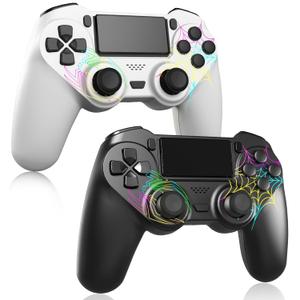 2 Pack Wireless Controller for PS4 - Controller fit for PlayStation 4/Pro/Slim/PC, Spider Pattern Design, 1000mAh Battery, Adjustable RGB, Double shock, 6-Axis Gyro, Built-in Speaker