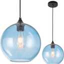 Blue Glass Pendant Lights Kitchen Island Lighting Globe Pendant Light Fixtures Modern Pendant Lighting for Kitchen Island Bedroom Living Dining Room Light Fixture,7.8inch