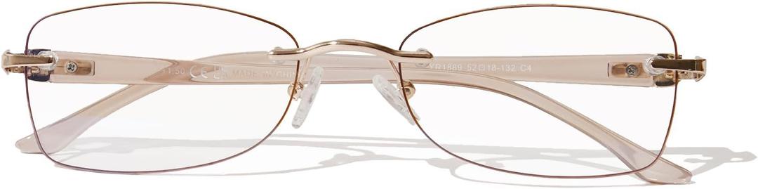 Rimless Reading Glasses for Women, Rectangle Blue Light Blocking Readers With Tinted Edge (Skin Pink)