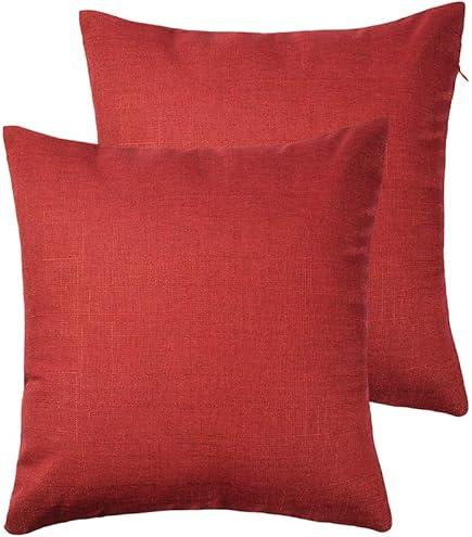 MIULEE Pack of 2 Decorative Linen Pillow Covers 15x15 Inch Red Farmhouse Soild Neutral Throw Pillow Covers Soft Accent Decorative Pillowcases Home Decors for Couch Sofa Bed Living Room